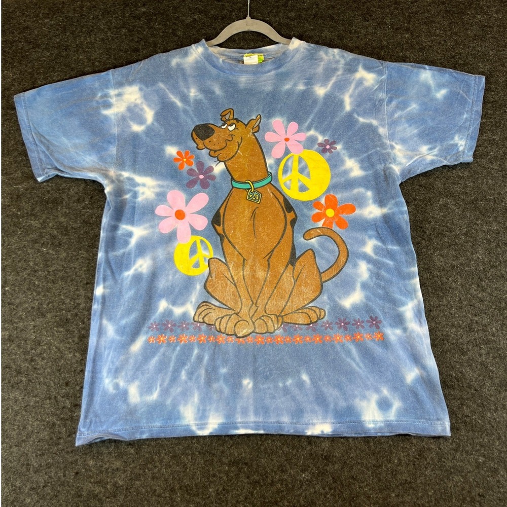 Vintage 90s Scooby-Doo Shirt Mens XL Blue Tie Dye Hippie Floral Cartoon Network